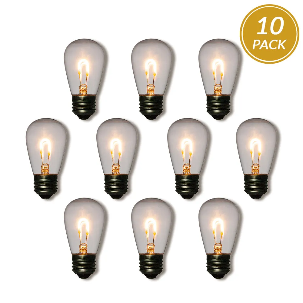 10-Pack LED Filament S14 Shatterproof Energy Saving Light Bulb, Dimmable, 1W,  E26 Medium Base