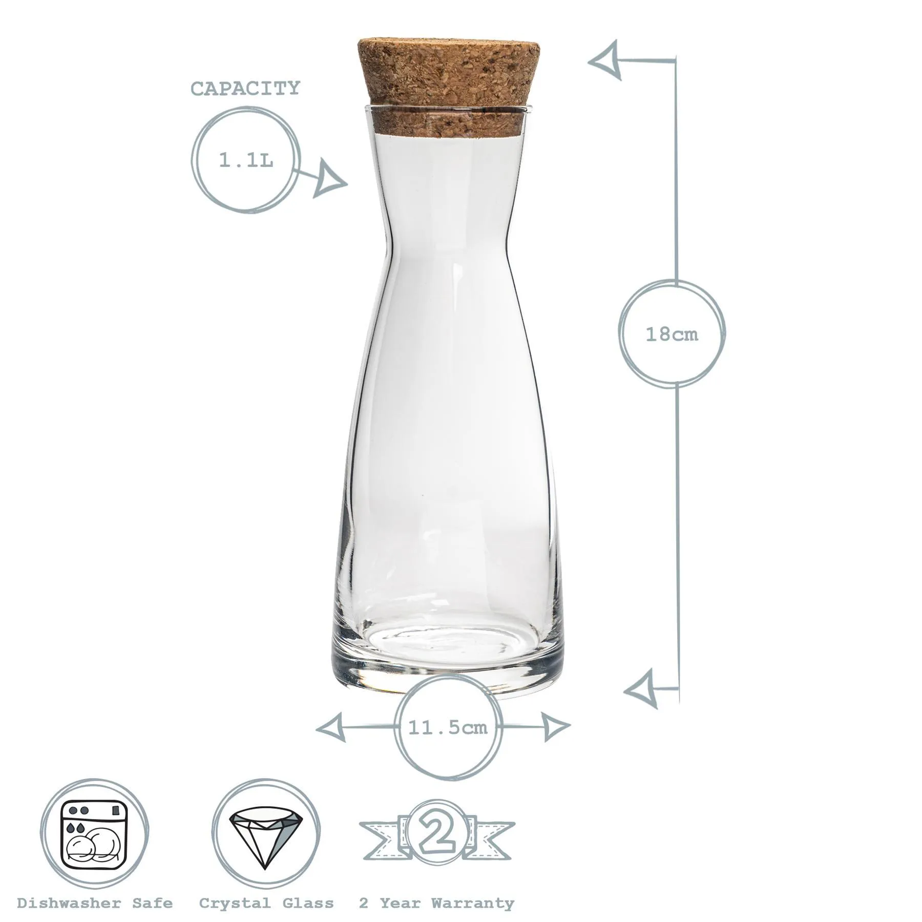 1.1L Ypsilon Glass Carafe with Cork Lid - By Bormioli Rocco