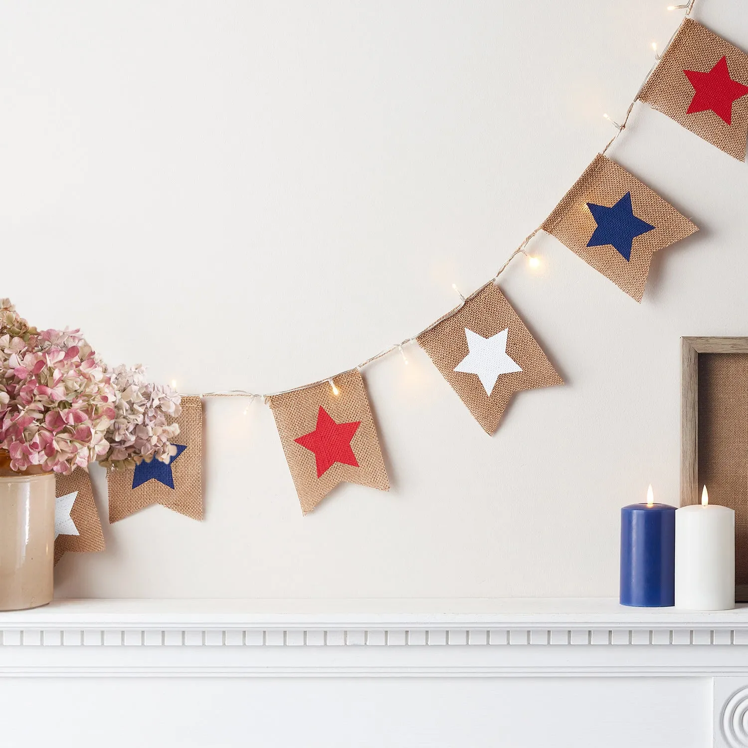 12 Red, White & Blue Star LED Bunting