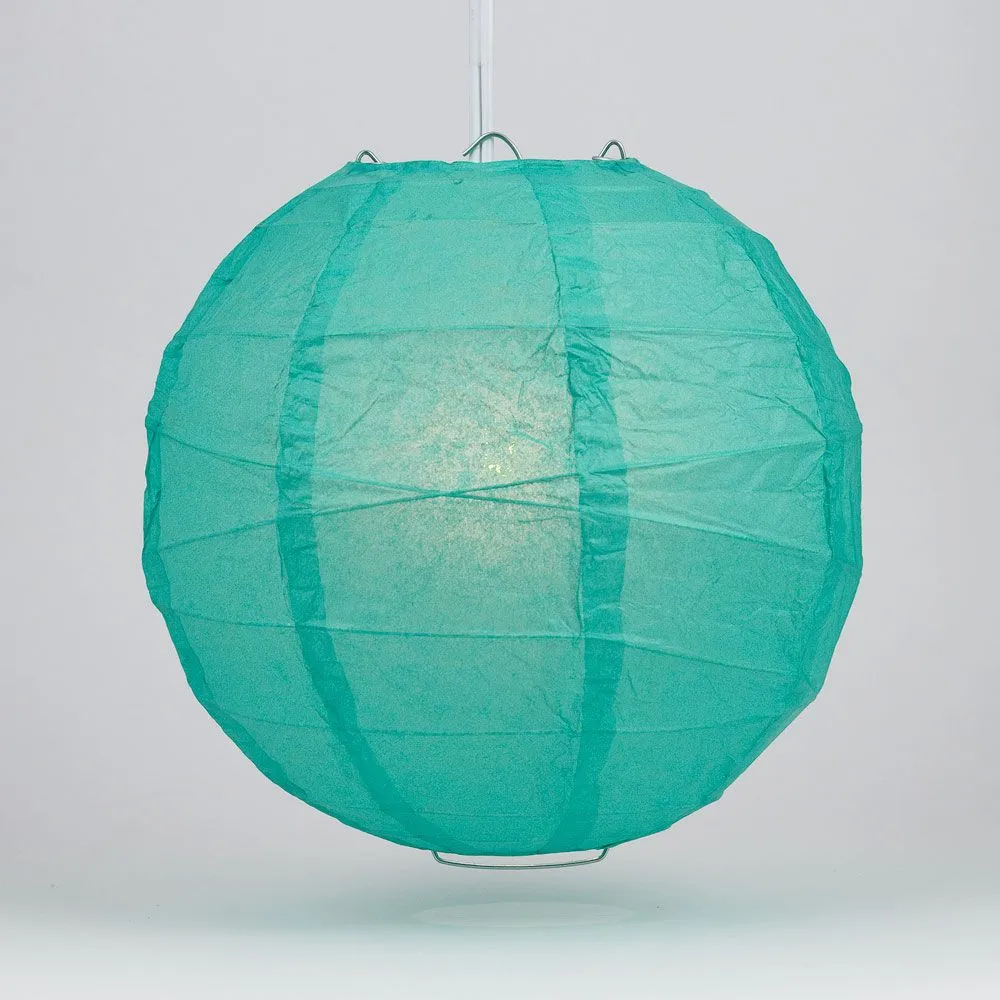 12" Teal Green Round Paper Lantern, Crisscross Ribbing, Chinese Hanging Wedding & Party Decoration