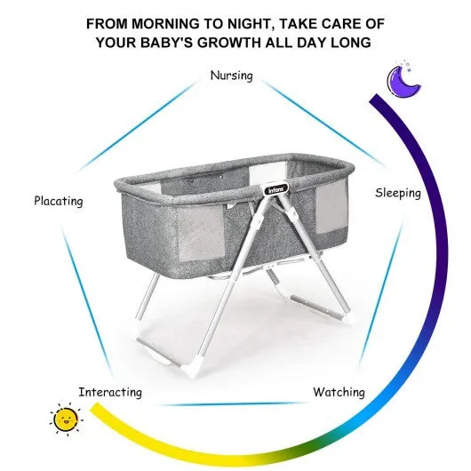 2 in 1 Foldable Crib with Detachable & Thicken Mattress-Gray