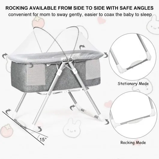 2 in 1 Foldable Crib with Detachable & Thicken Mattress-Gray