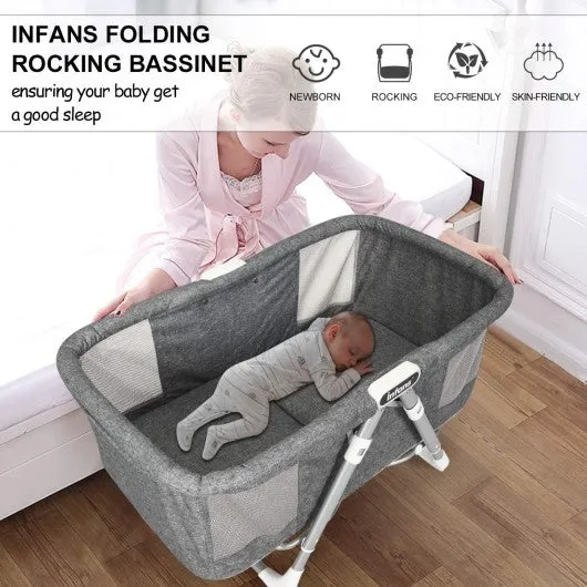 2 in 1 Foldable Crib with Detachable & Thicken Mattress-Gray