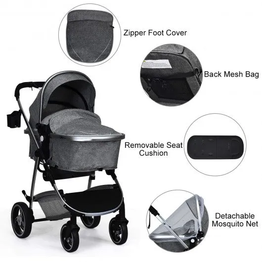 2 in 1 High Landscape Convertible Reversible Bassinet Pram-Dark Gray