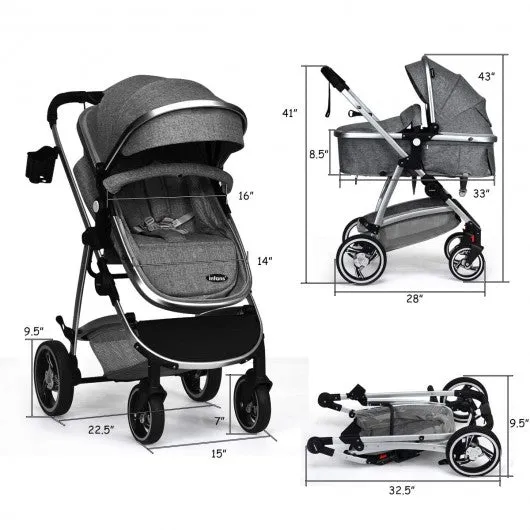 2 in 1 High Landscape Convertible Reversible Bassinet Pram-Dark Gray