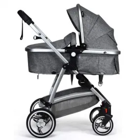 2 in 1 High Landscape Convertible Reversible Bassinet Pram-Dark Gray