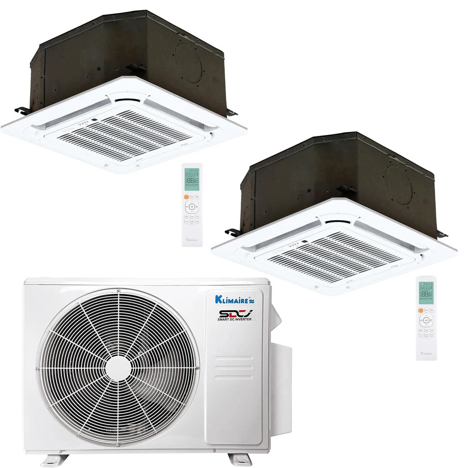 2-Zone Klimaire 21 SEER2 Multi Split Ceiling Cassette Air Conditioner Heat Pump System 12 12