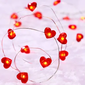 20 Battery Operated LED Red Love Heart Lights