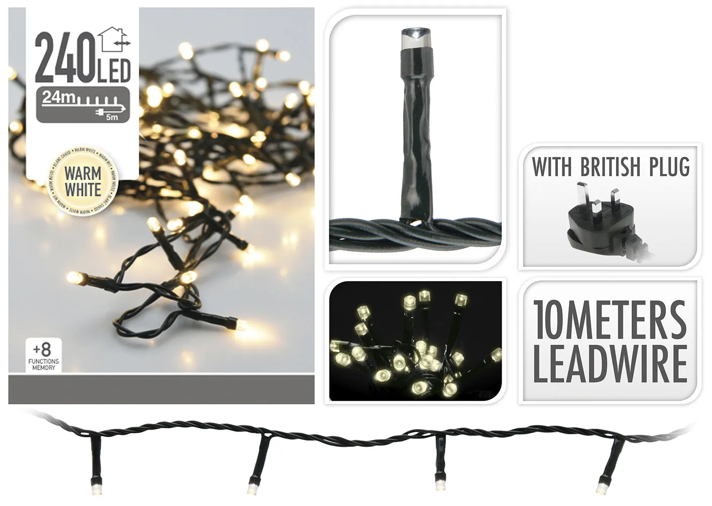 240 Warm White LED String Lights