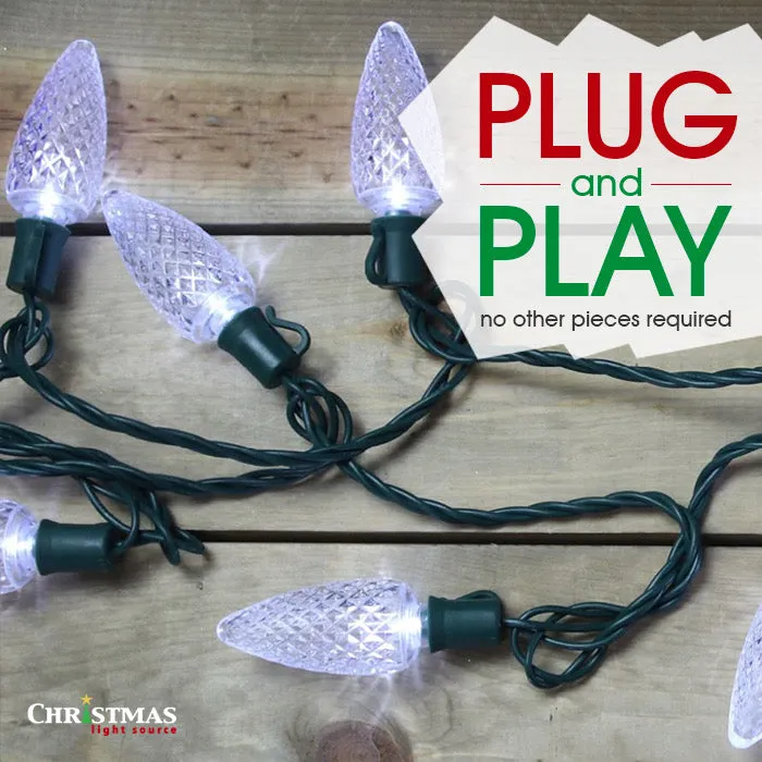 25-light C7 Green LED Christmas Lights, 8" Spacing Green Wire