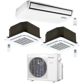 3-Zone Klimaire 23.1 SEER2 Mylti Split Ceiling Cassette Floor-ceiling Air Conditioner Heat Pump System 12 12 24