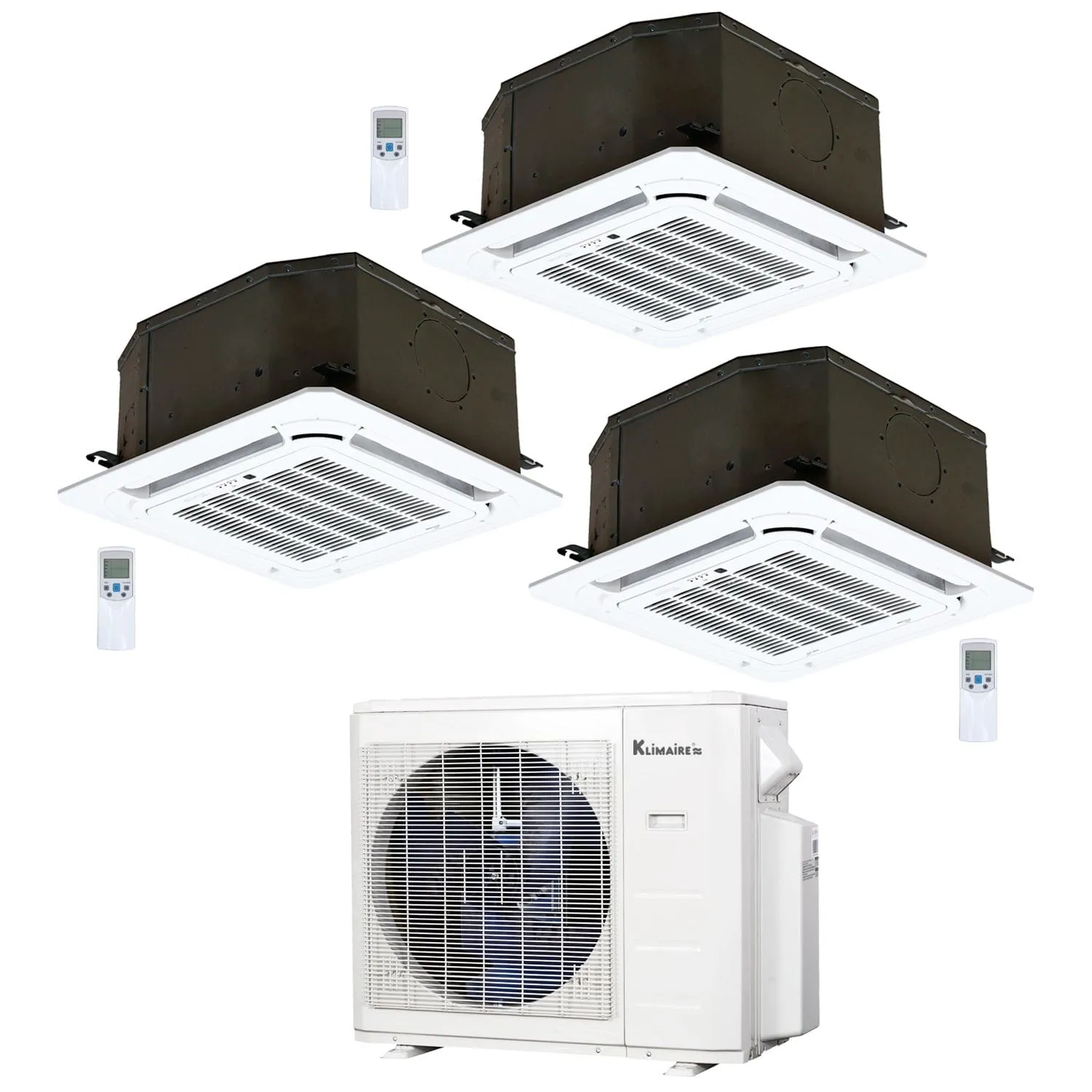 3-Zone Klimaire 23.9 SEER2 Multi Split Ceiling Cassette Air Conditoner Heat Pump System 12 12 18