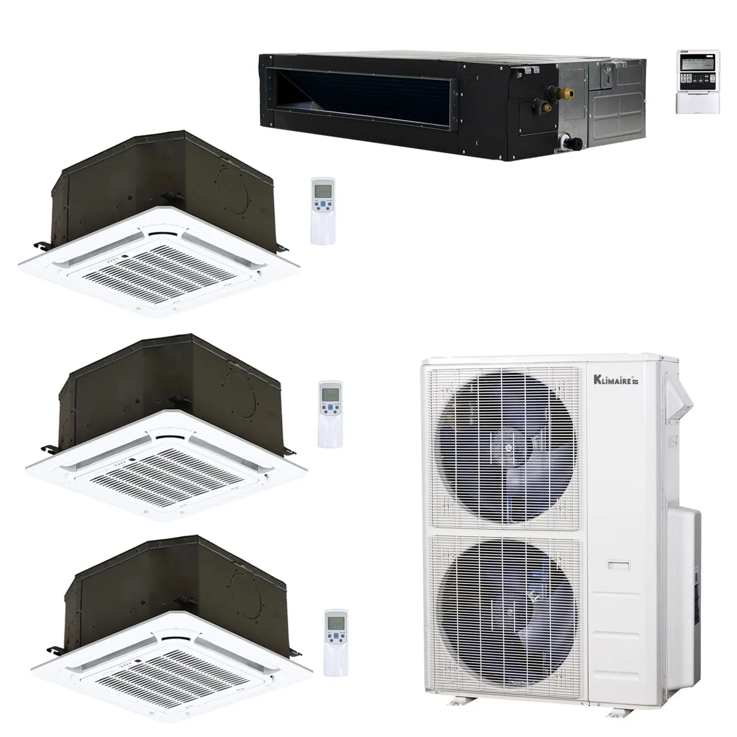 4-Zone Klimaire 20.8 SEER2 Multi Split Ceiling Cassette Ducted Recessed Air Conditioner Heat Pump System 12 12 12 24