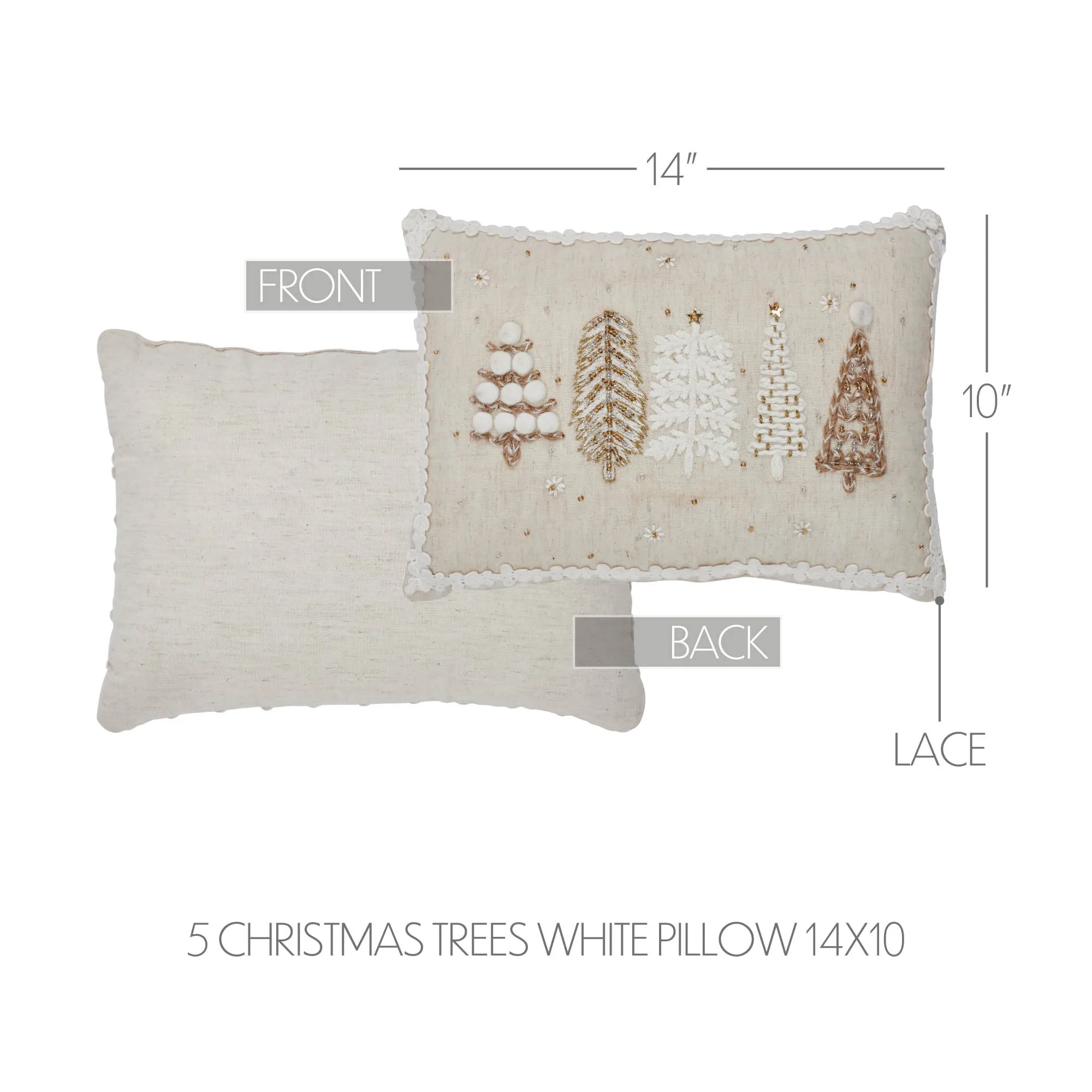 5 Christmas Trees White Pillow 14x10