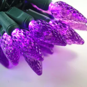 50-light  C6 Purple LED Christmas Lights, 4" Spacing Green Wire