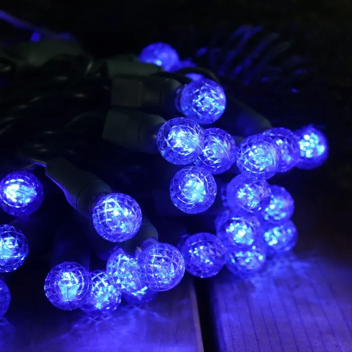 50-light  G12 Blue LED Christmas Lights, 4" Spacing Green Wire