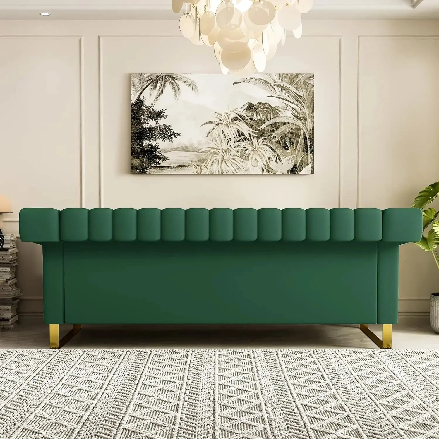 84.65inch Modern PU LoveSeat,Spacious Tufted Couch for Living Room, Office, Apartment,Luxurious Furniture Piece (Green)