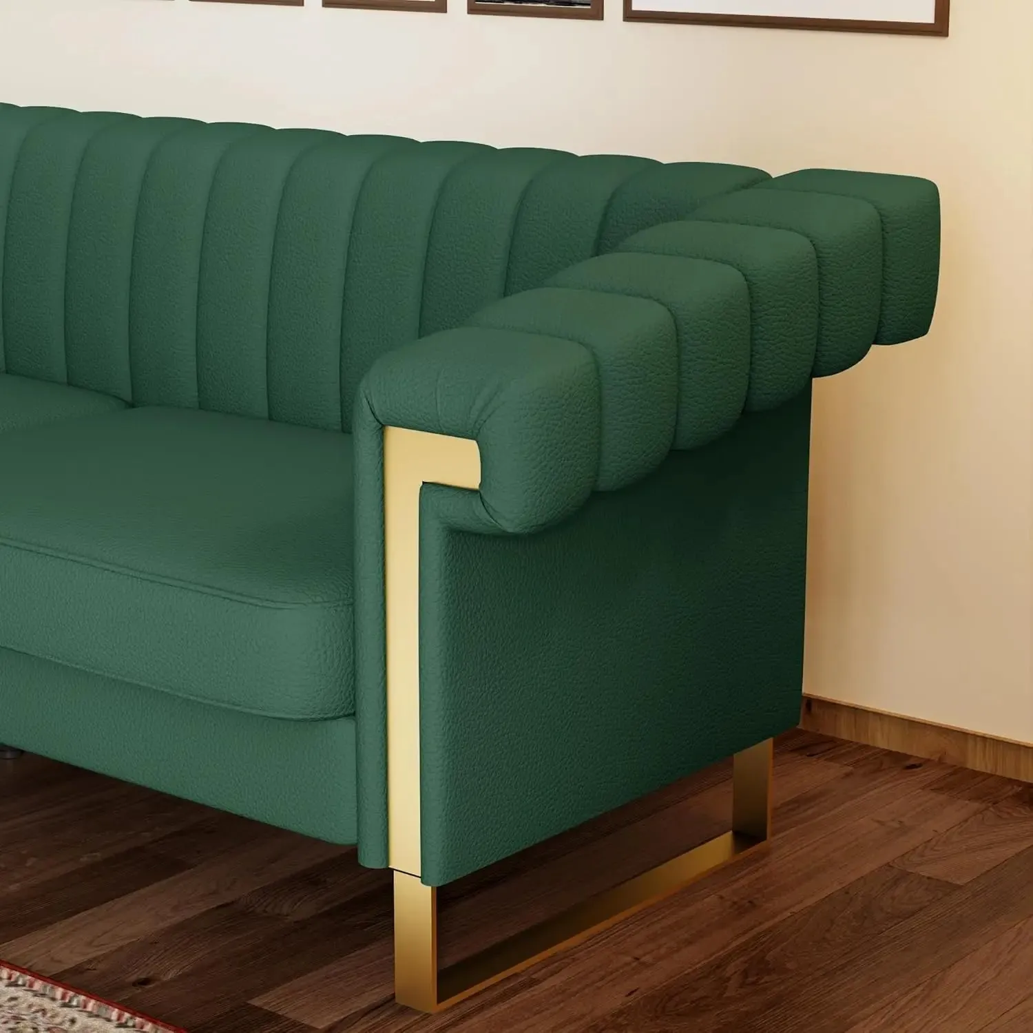 84.65inch Modern PU LoveSeat,Spacious Tufted Couch for Living Room, Office, Apartment,Luxurious Furniture Piece (Green)