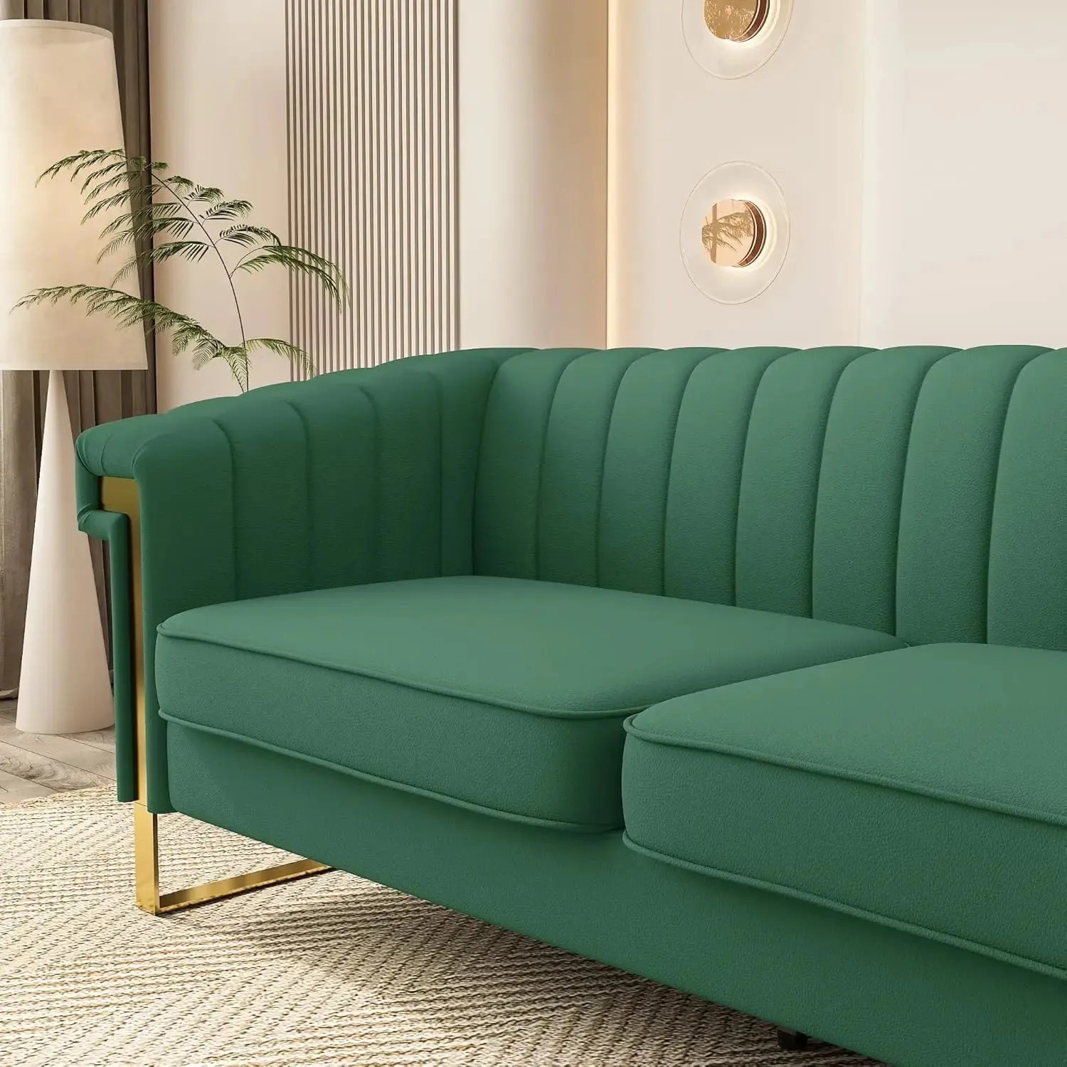 84.65inch Modern PU LoveSeat,Spacious Tufted Couch for Living Room, Office, Apartment,Luxurious Furniture Piece (Green)