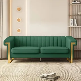 84.65inch Modern PU LoveSeat,Spacious Tufted Couch for Living Room, Office, Apartment,Luxurious Furniture Piece (Green)