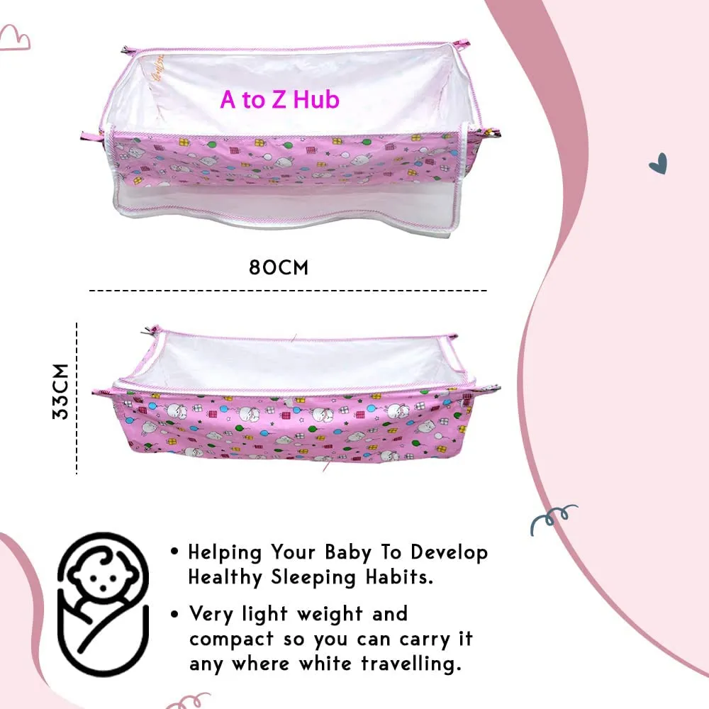 A to Z Hub Baby Hammock Ghodiyu/Khoyu Soft Cotton Cloth Swing Cradle Safety with Mosquito Net Cover with Zippe (Pink)