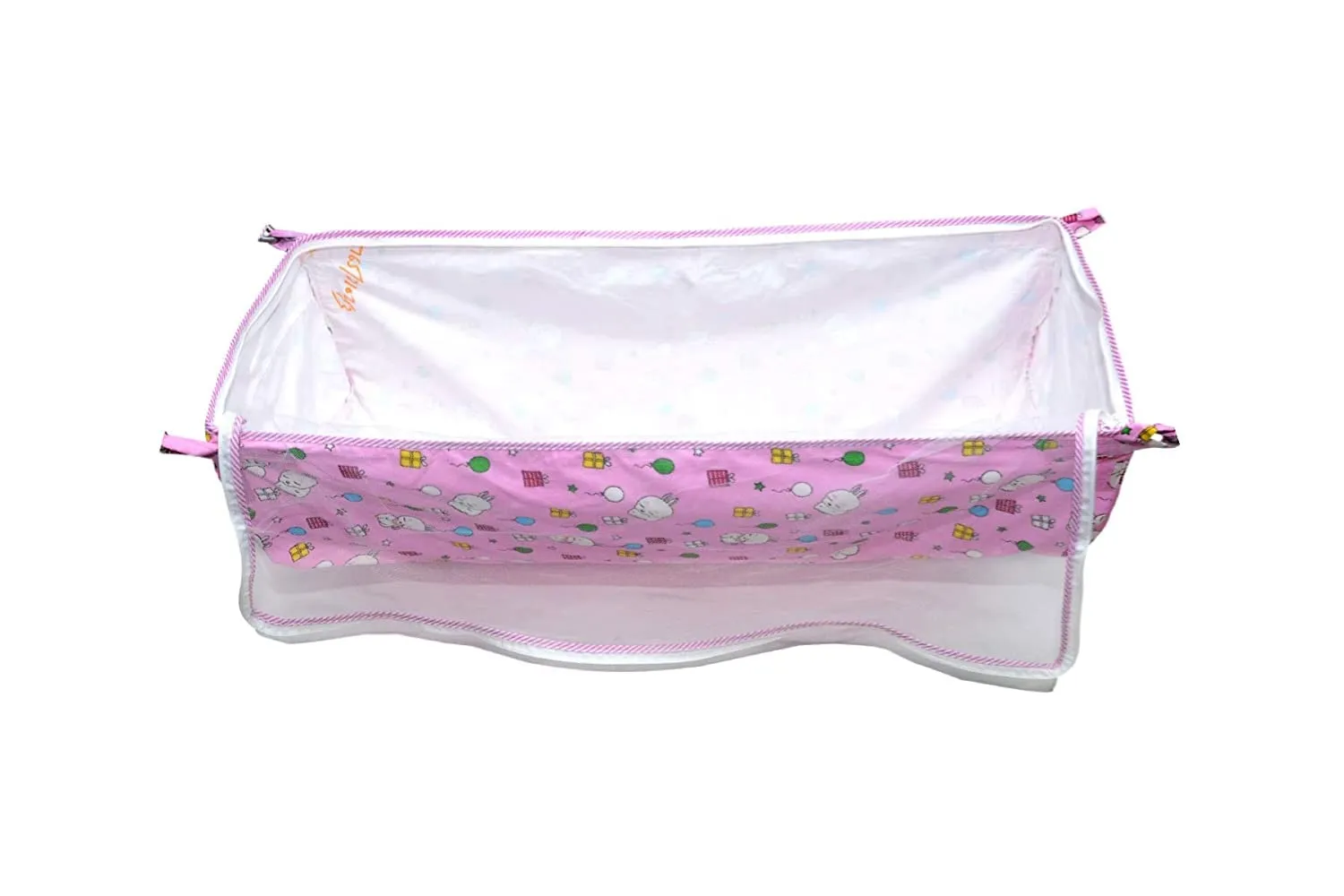 A to Z Hub Baby Hammock Ghodiyu/Khoyu Soft Cotton Cloth Swing Cradle Safety with Mosquito Net Cover with Zippe (Pink)