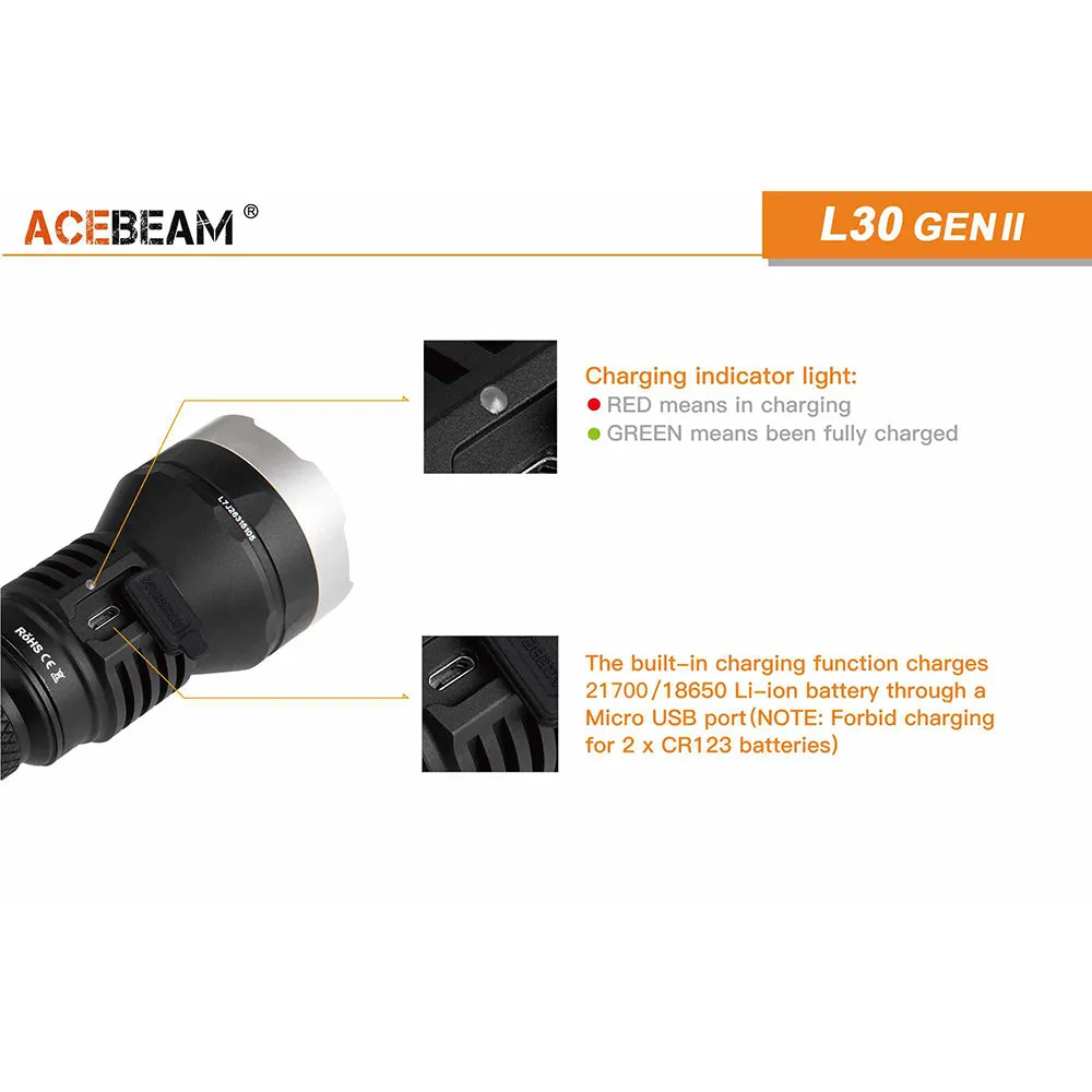 Acebeam L30 Gen II 4000 Lumen CREE LED Tactical Flashlight