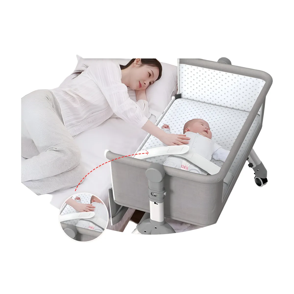 Adjustable Baby Bassinet Cradle With Mosquito Net And Built-In Mattress Bb36