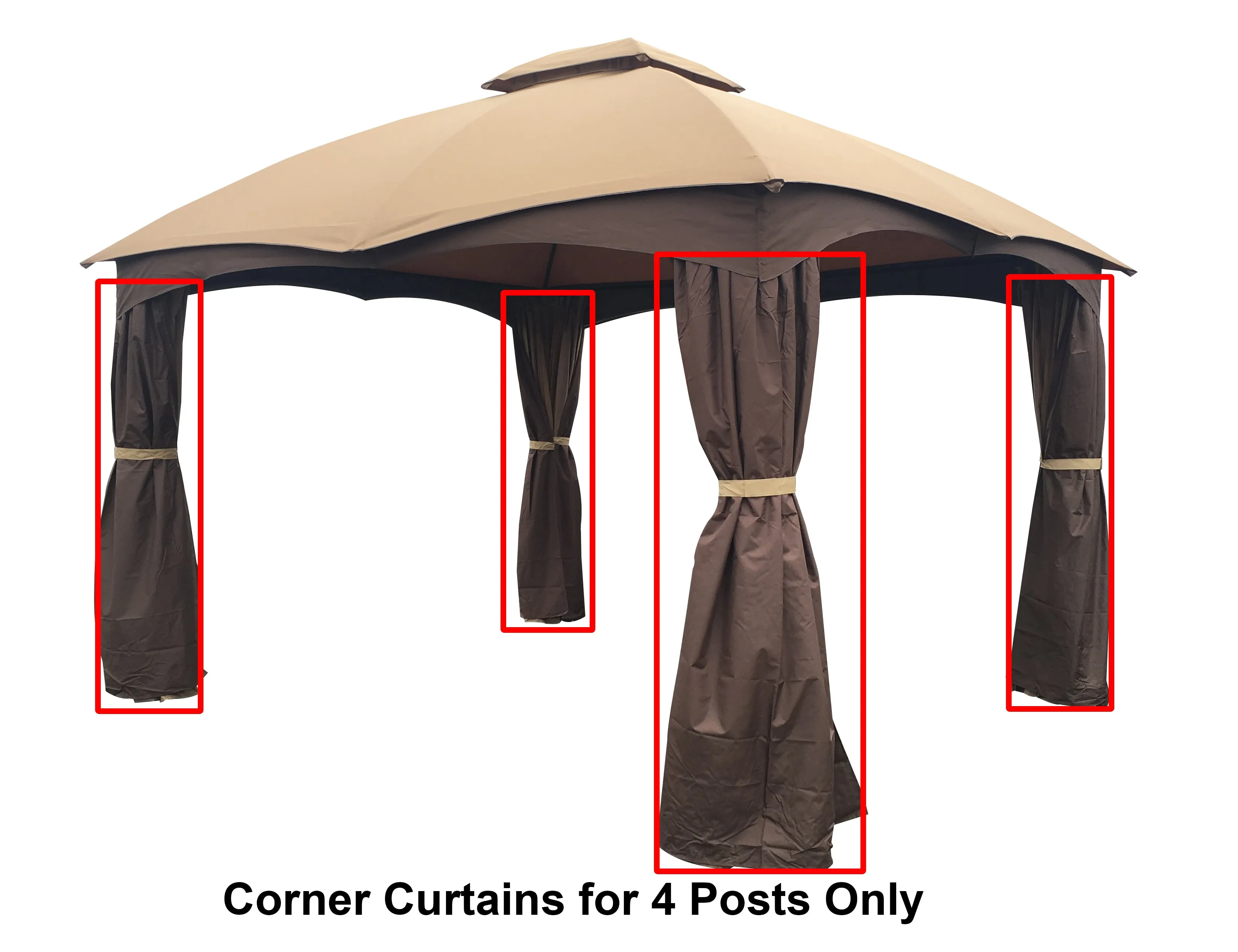 APEX GARDEN 4 Poles Brown Corner Curtain Set for Lowe's 10' x 12' Gazebo Model #GF-12S004BTO / GF-12S004B-1 (Corner Curtains Only) (Dark Brown)