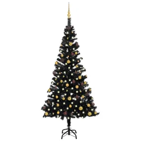 Artificial Pre-lit Christmas Tree with Ball Set Black 150 cm PVC