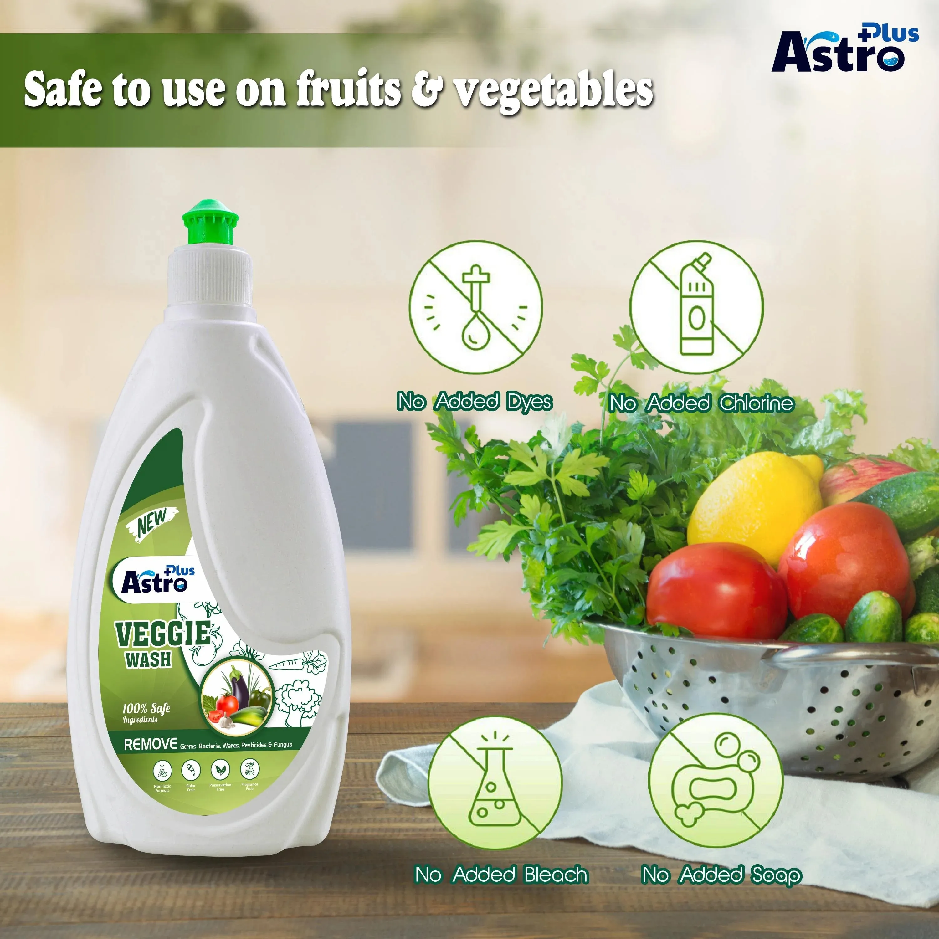 ASTRO PLUS Veggie Wash Clean Fruits & Vegetables Natural Action, Removes Pesticides Germs Safe to use on Veggies and Fruits Washing Liquid (500 ml)