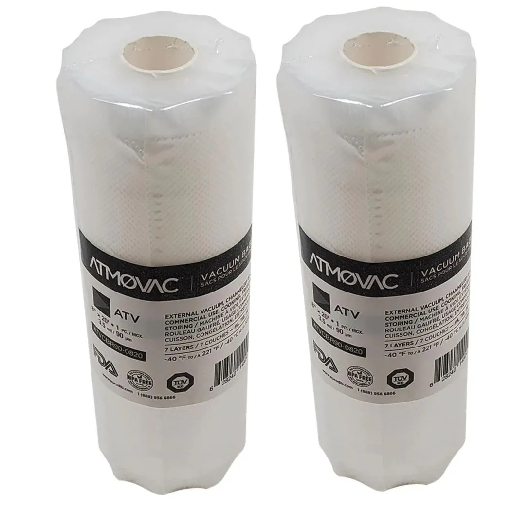 Atmovac Vacuum Sealer Bags 8" x 20' (2 Pack)