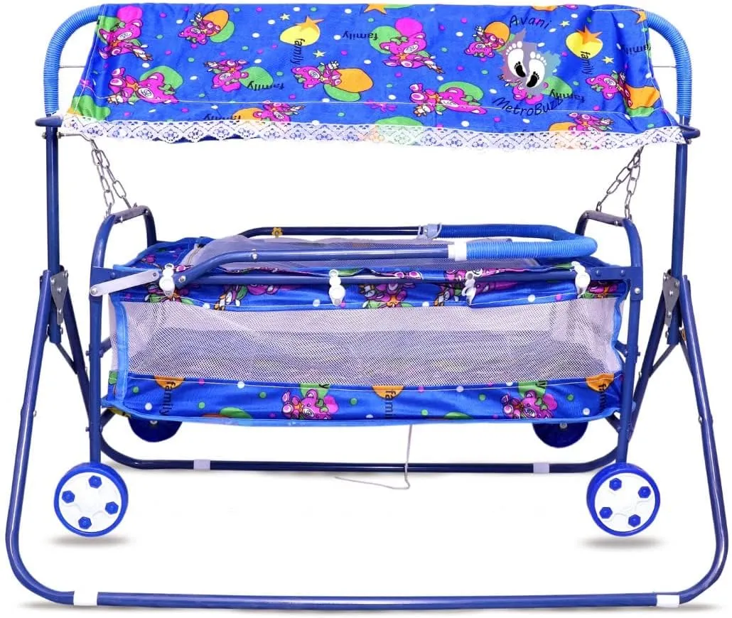 AVANI METROBUZZ Baby Jhula Swing for Sleeping/Baby Crib for ew Born Baby/Baby Crib and Cradle Two in One (Blue) (Blue)|Folding|Iron|Count