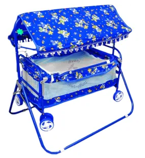 AVANI METROBUZZ Baby Jhula Swing for Sleeping/Baby Crib for ew Born Baby/Baby Crib and Cradle Two in One (Blue) (Blue)|Folding|Iron|Count