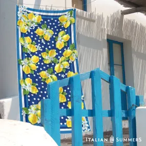 Beach towel Italy LEMONS and POLKA DOTS, Blue Sorrento Lemons, Italian Beach, Amalfi Coast, Positano, Capri, Amalfi Lemons, Sorrento Lemons