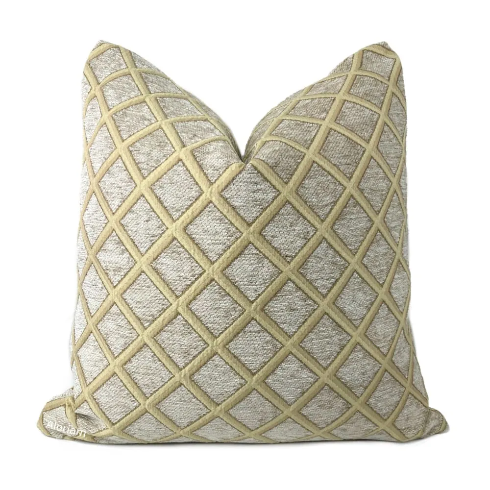 Belvedere Beige Gold Chenille Diamond Pillow Cover