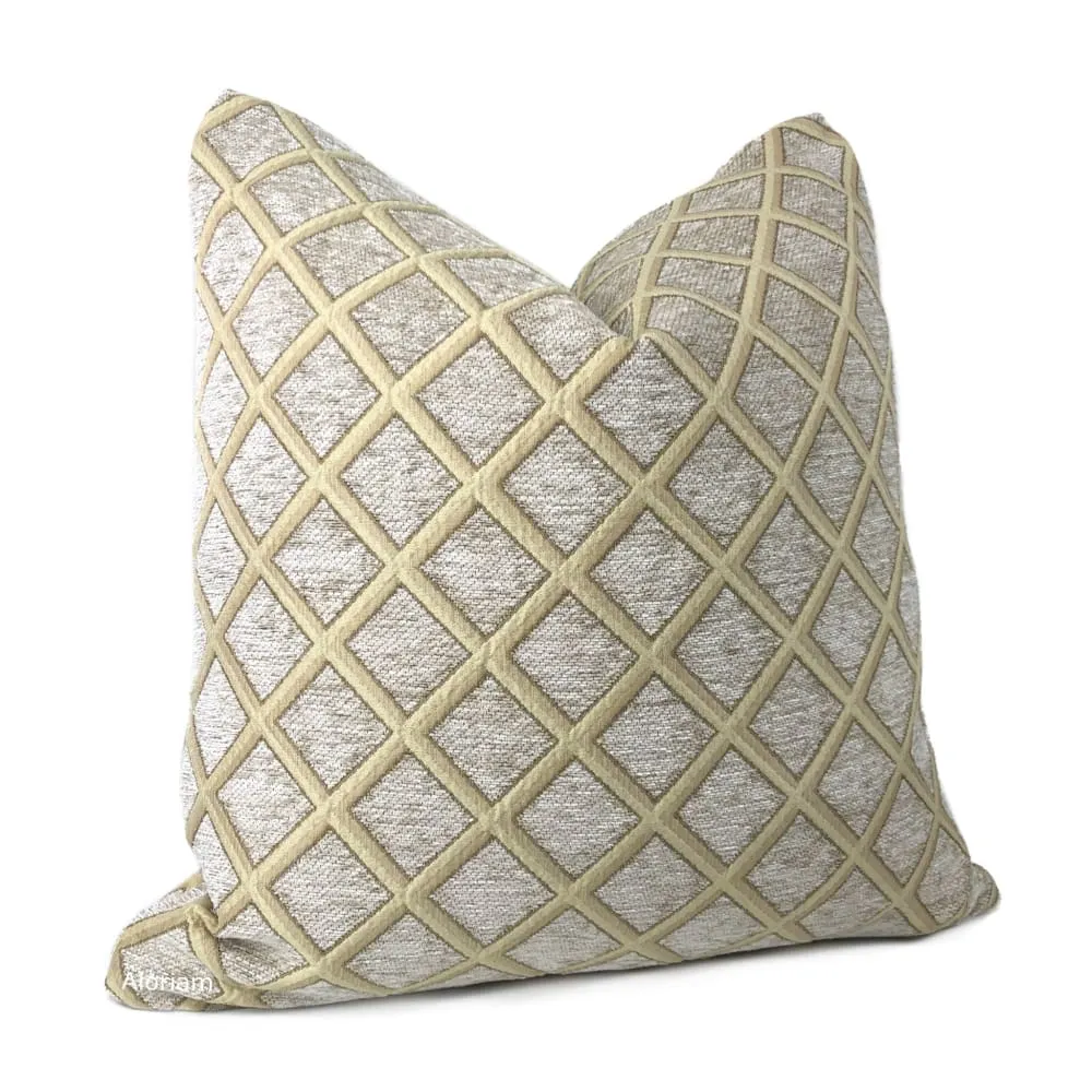 Belvedere Beige Gold Chenille Diamond Pillow Cover