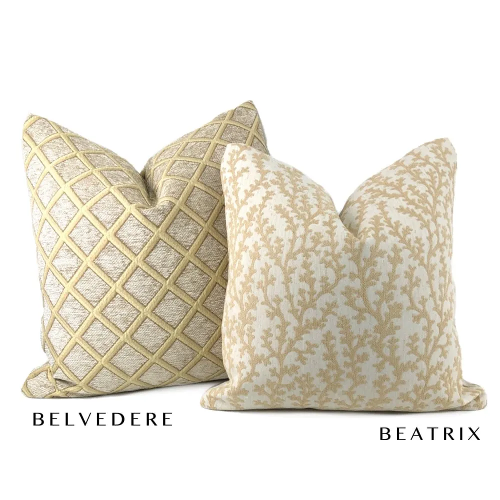 Belvedere Beige Gold Chenille Diamond Pillow Cover