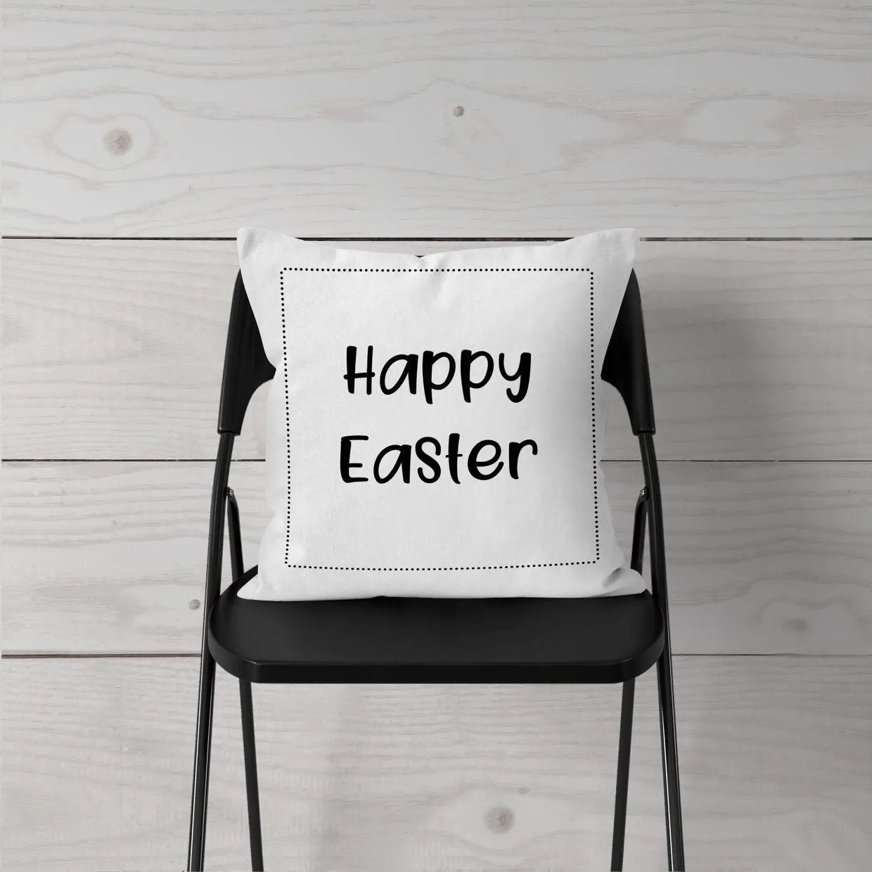 Black Happy Easter with Dotted Border-Pillow Cover