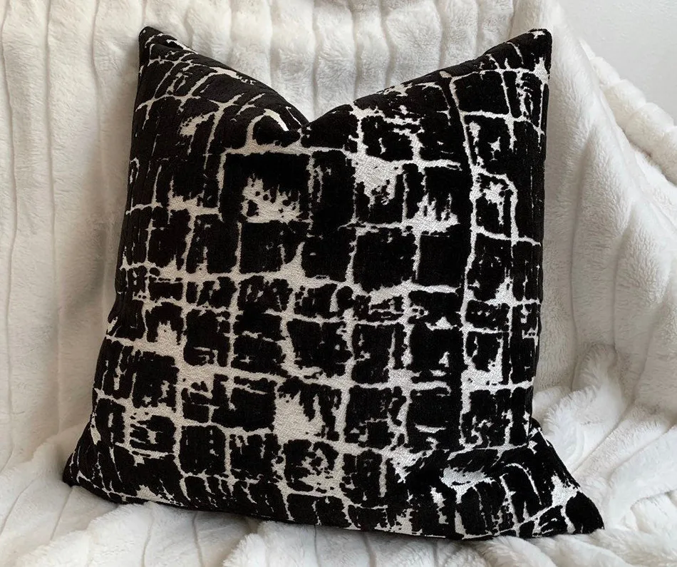 Black Velvet Cushion Cover / Abstract Velvet Pillow / Luxury Silver Pillow Cover / Hollywood Regency Pillow Cover