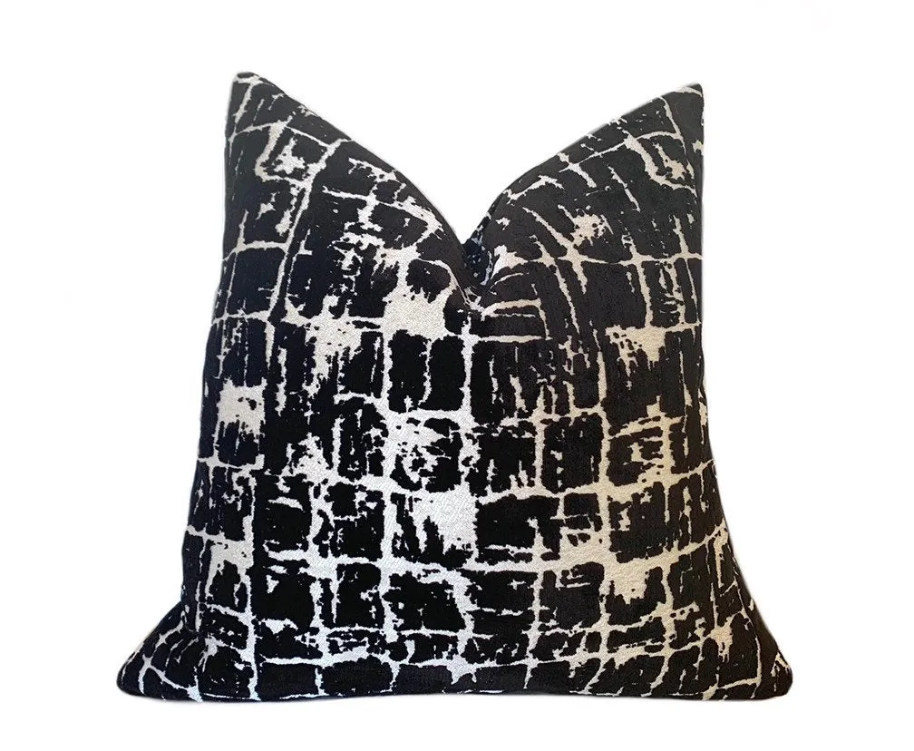 Black Velvet Cushion Cover / Abstract Velvet Pillow / Luxury Silver Pillow Cover / Hollywood Regency Pillow Cover