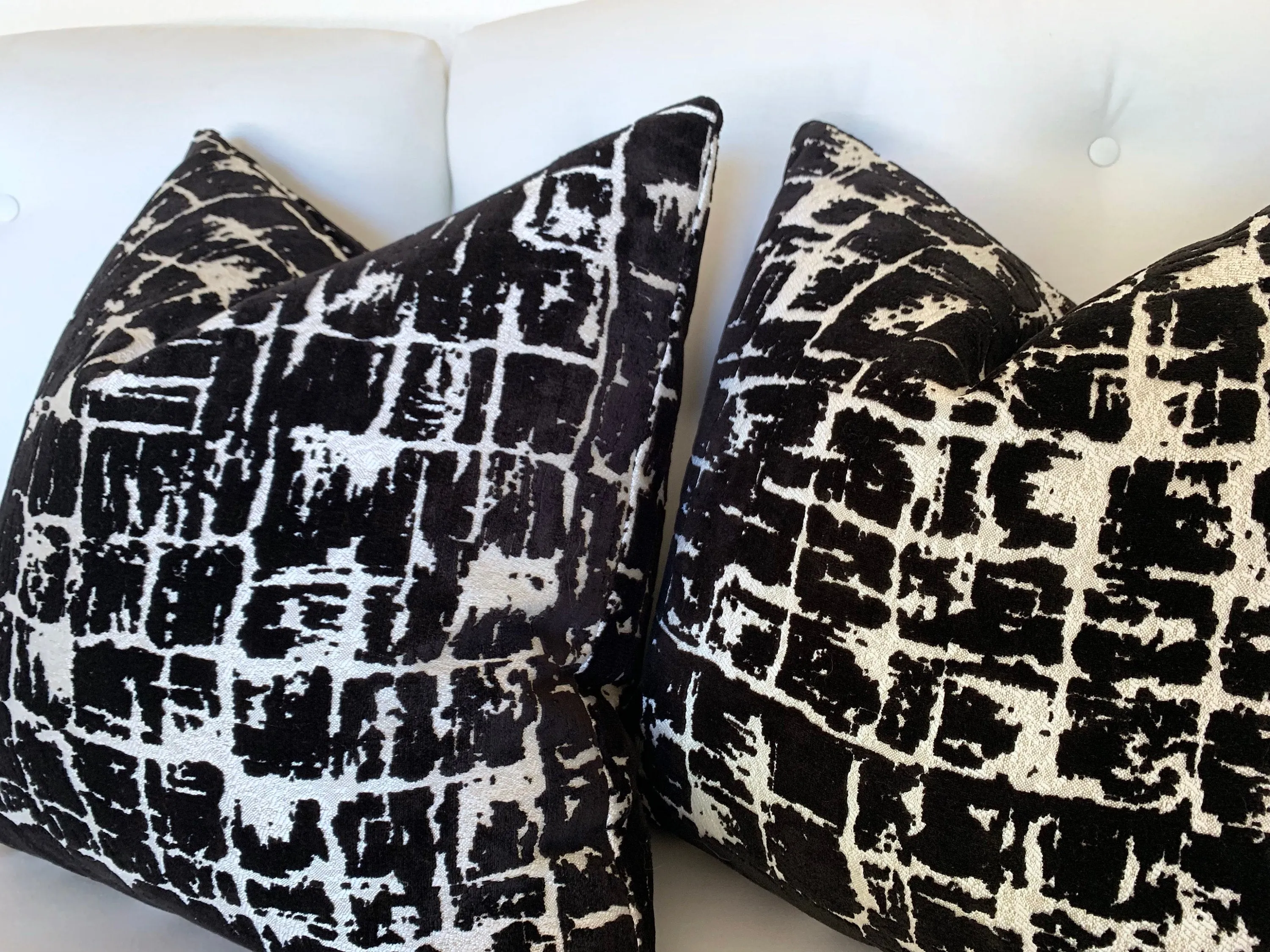 Black Velvet Cushion Cover / Abstract Velvet Pillow / Luxury Silver Pillow Cover / Hollywood Regency Pillow Cover