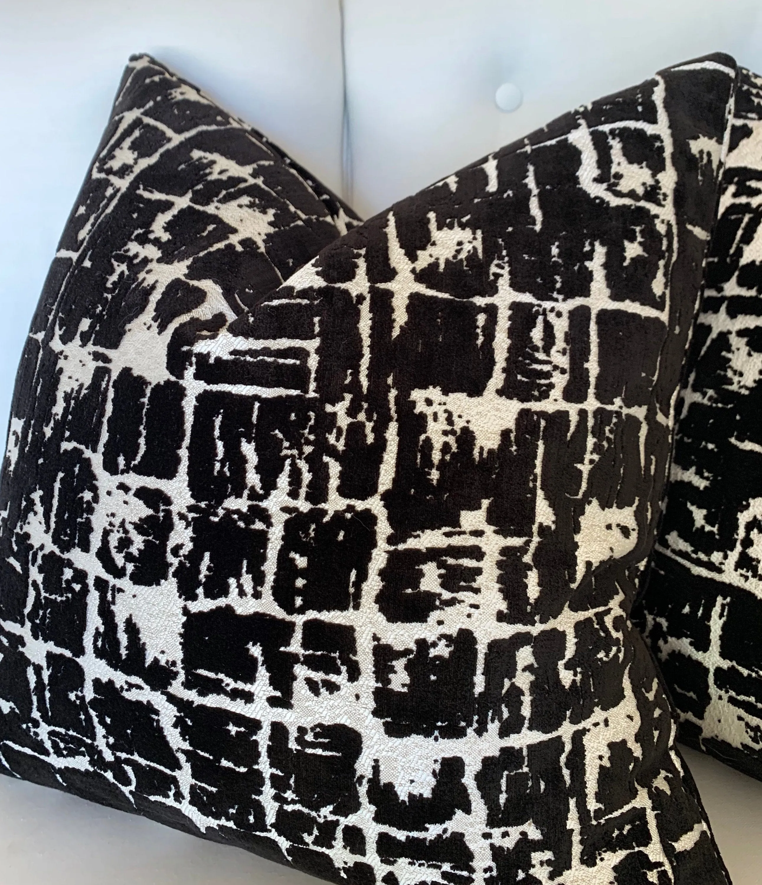 Black Velvet Cushion Cover / Abstract Velvet Pillow / Luxury Silver Pillow Cover / Hollywood Regency Pillow Cover