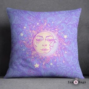 Boho Windy Day Sun and Moon Throw Pillow