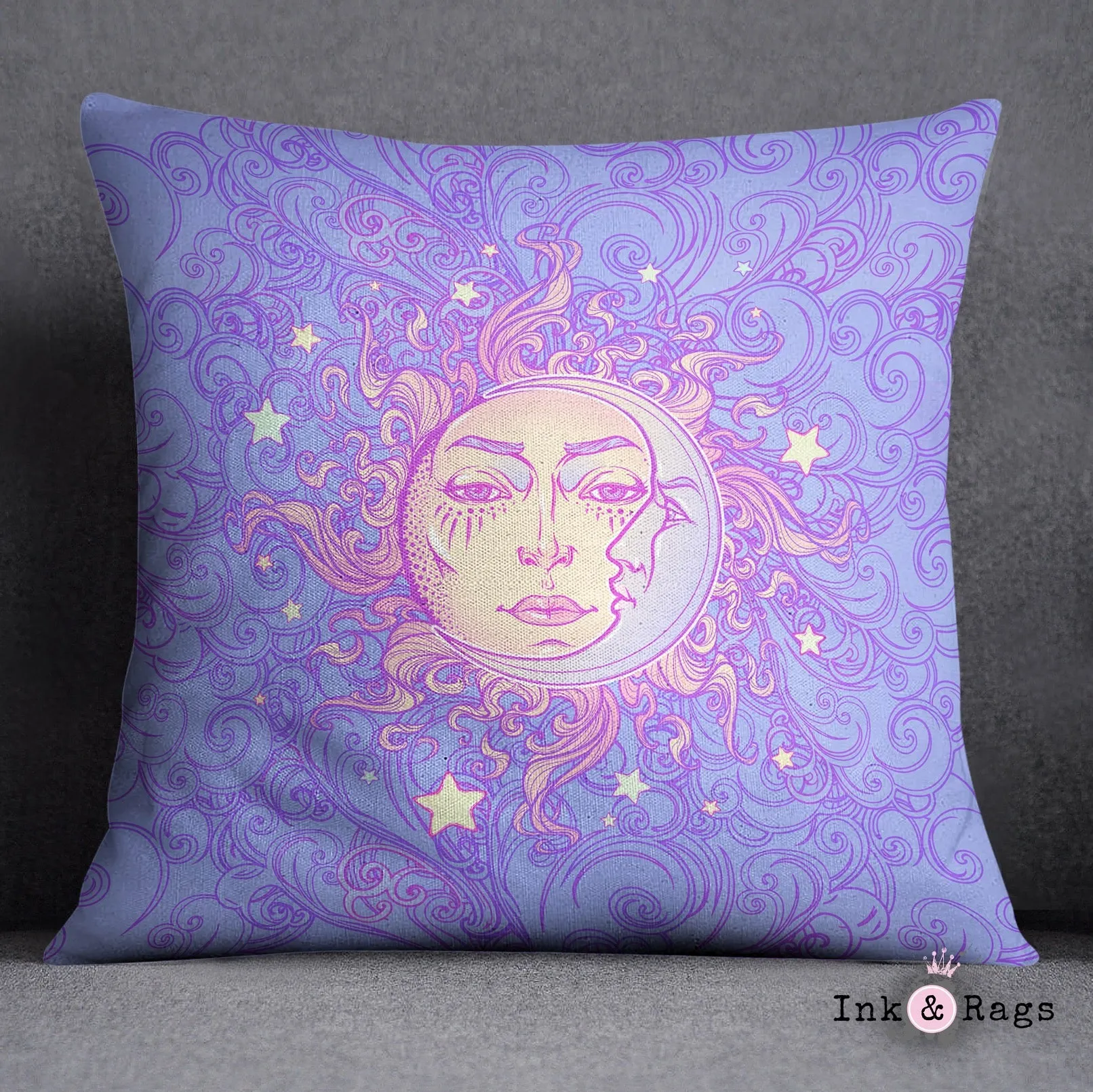 Boho Windy Day Sun and Moon Throw Pillow