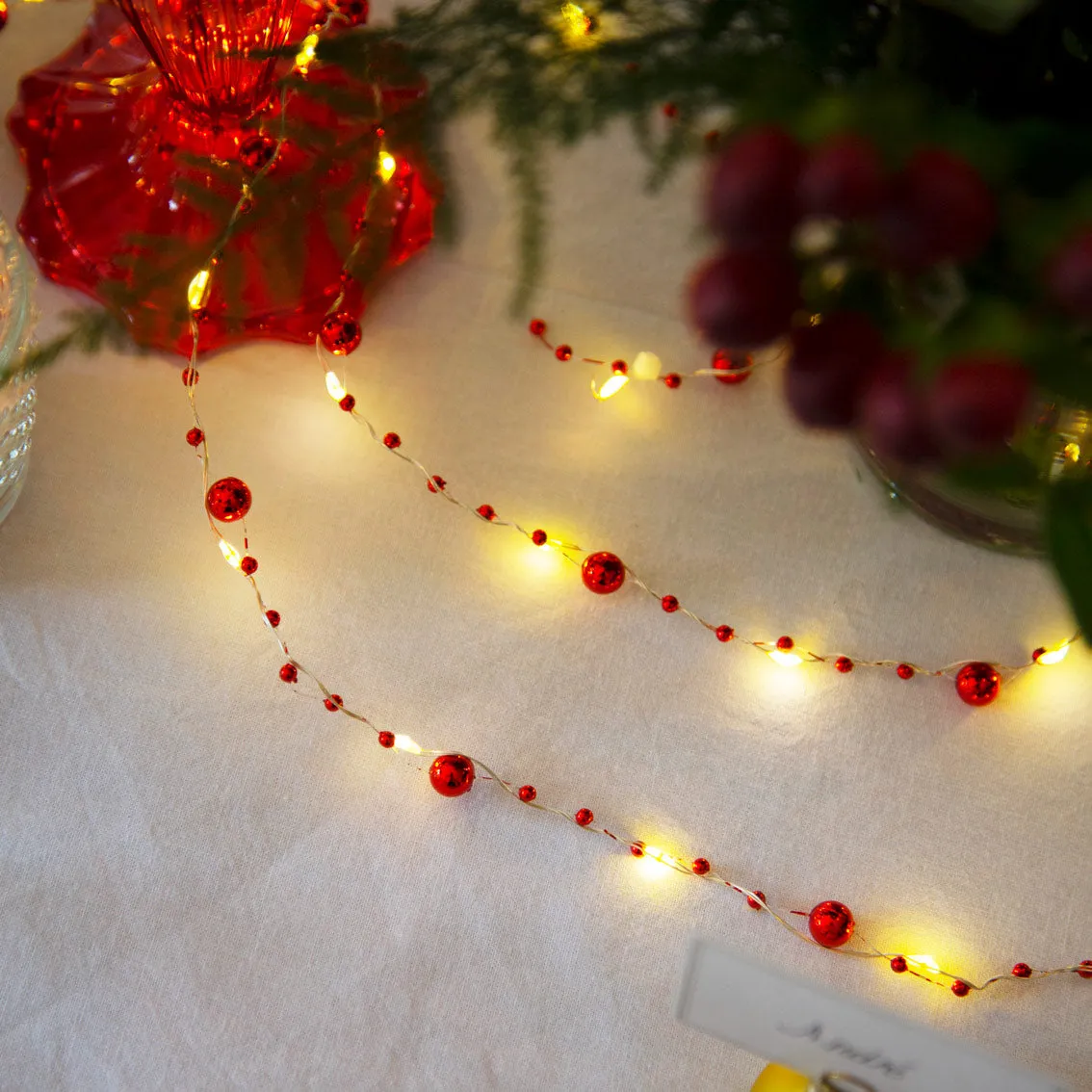 Botanical Holly Bead String Lights 3M 60L