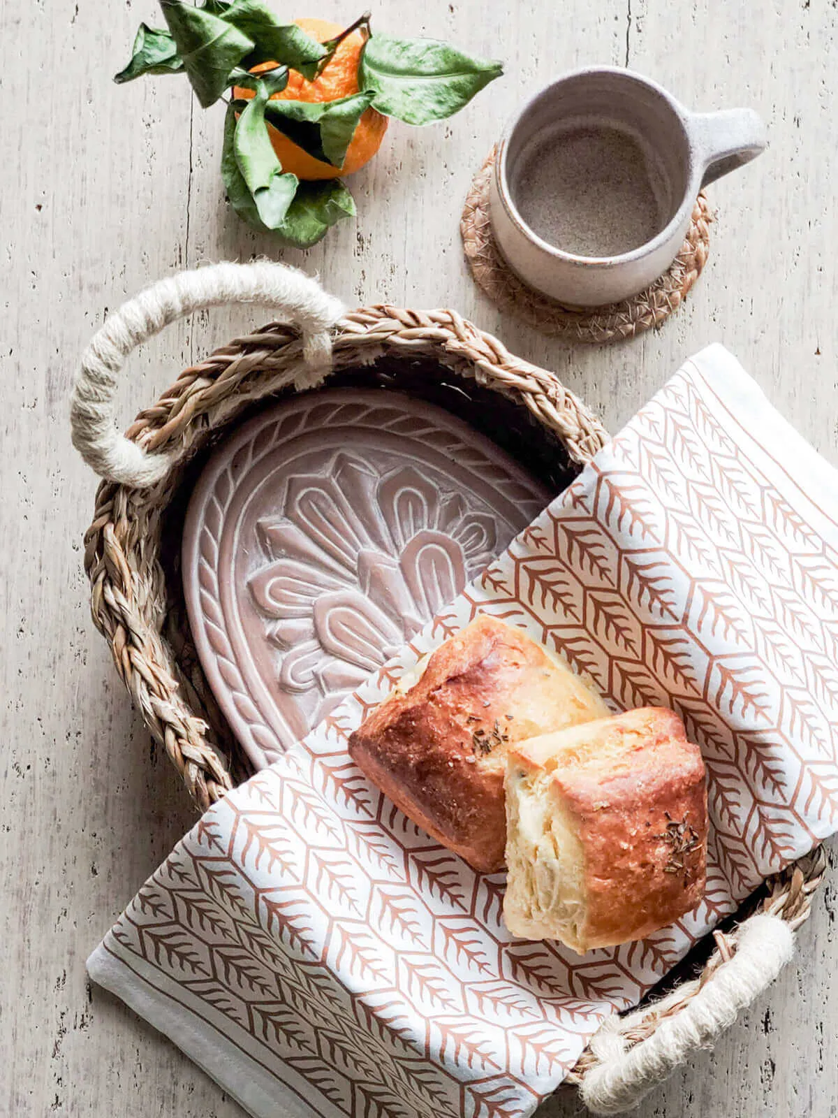 Bread Warmer & Basket Gift Set with Tea Towel - Flower