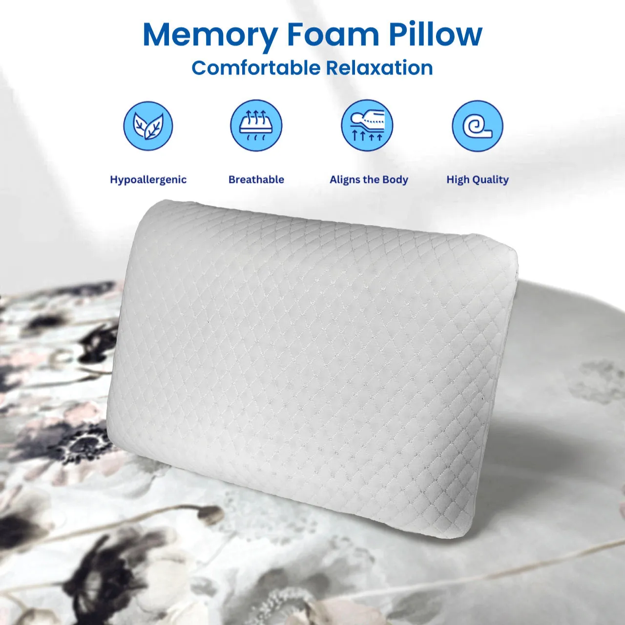 Breathable Memory Foam Pillow 40x60x13cm with Removable Cover - White