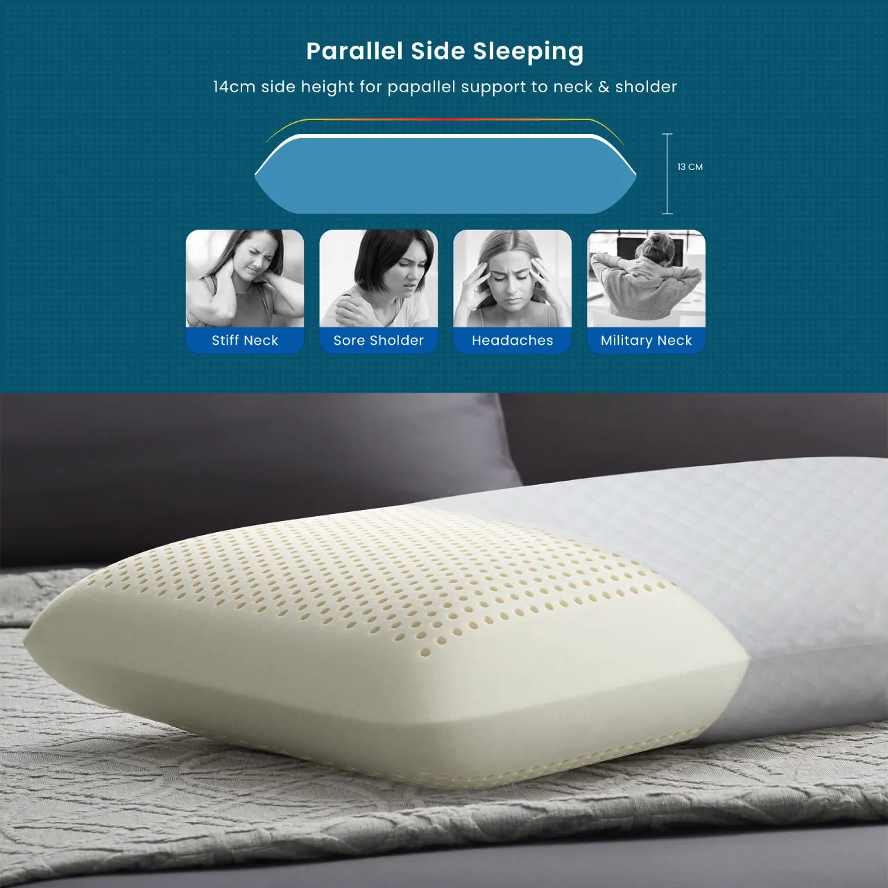 Breathable Memory Foam Pillow 40x60x13cm with Removable Cover - White