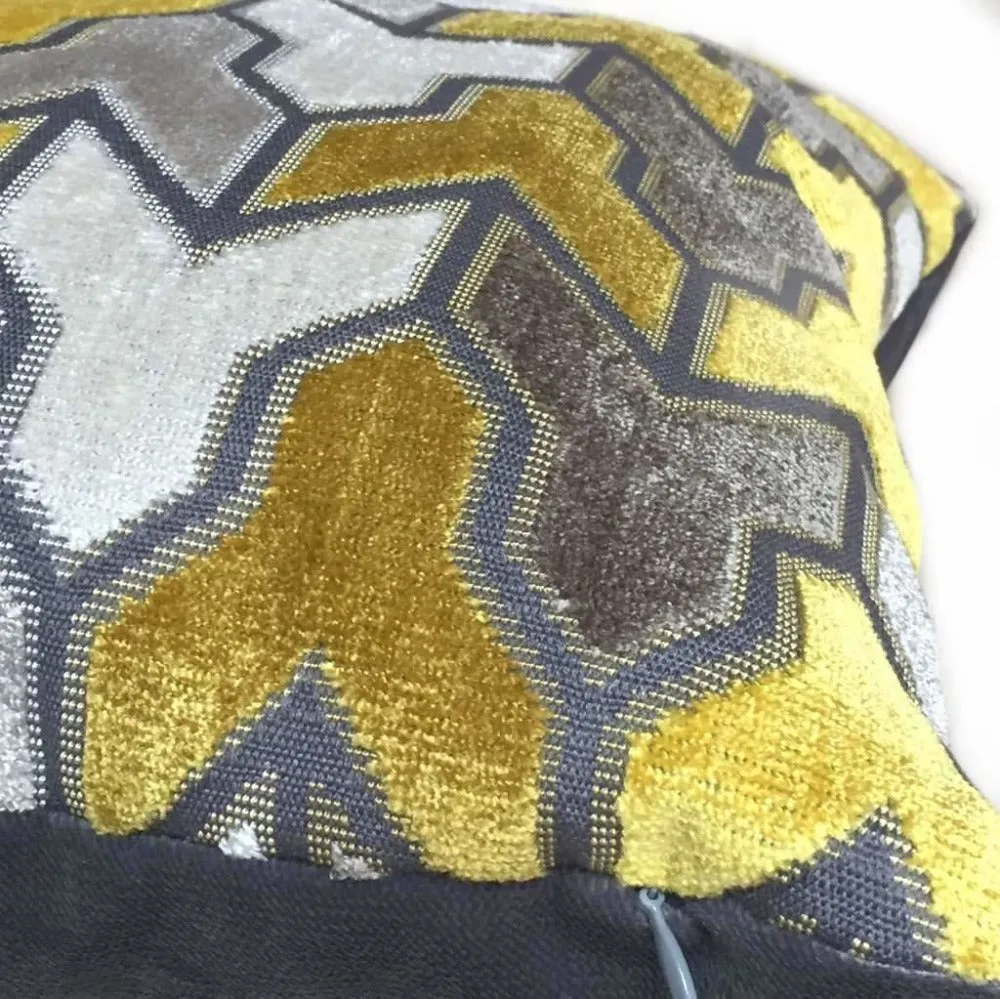 Brookhaven Arrow Geometric Velvet Mustard Yellow Gray Cream Pillow Cover